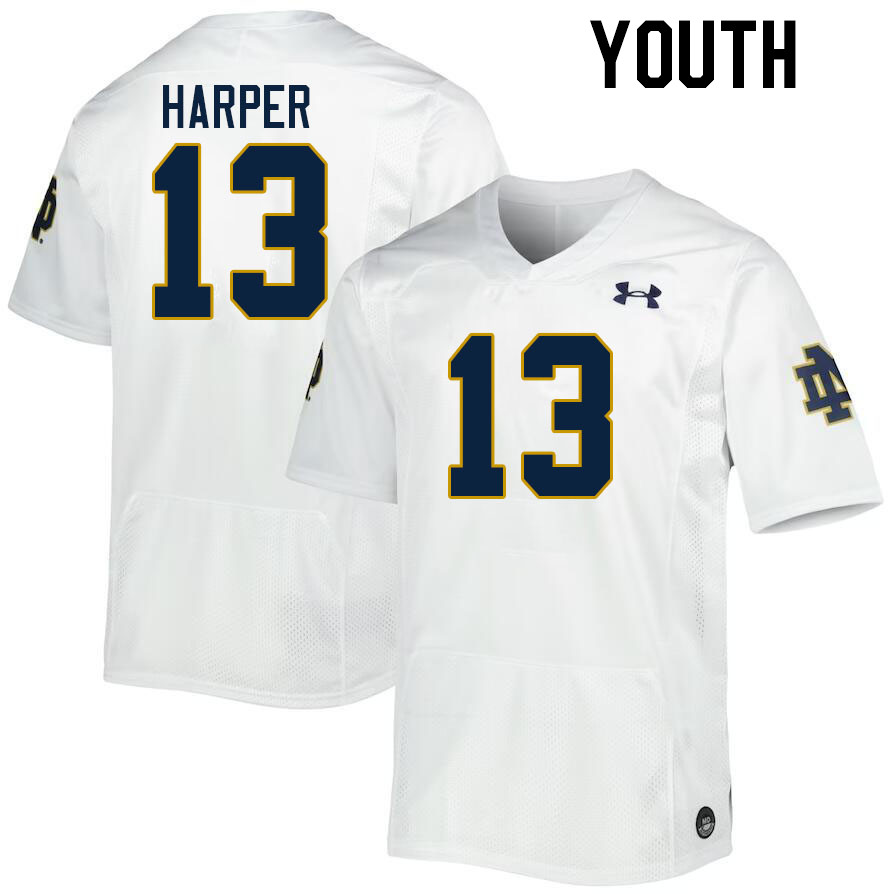Youth #13 Thomas Harper Notre Dame Fighting Irish College Football Jerseys Stitched-White